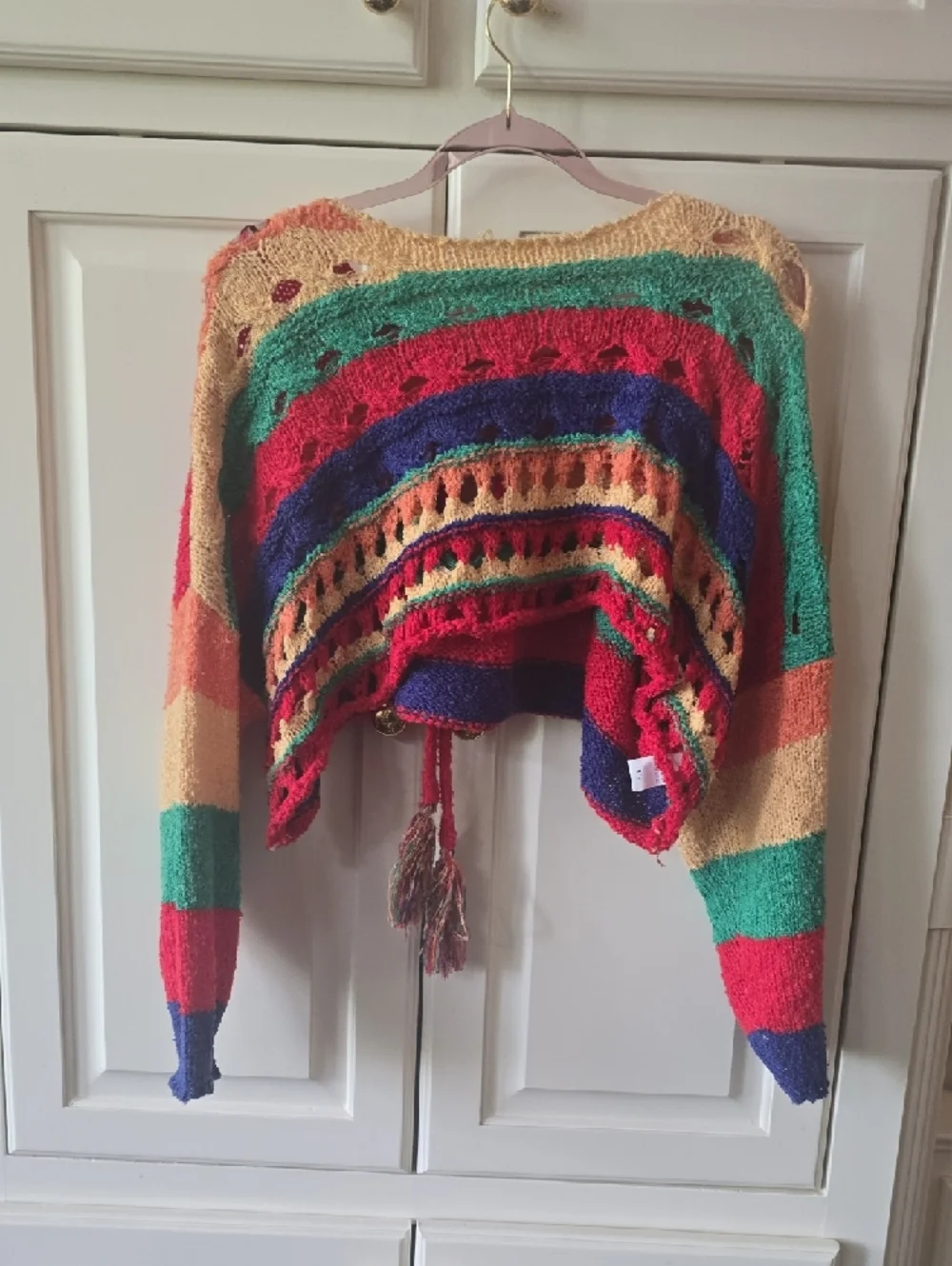 Tie-Front Multicolor Striped Cropped Sweater - Women's - Picture 3 of 3